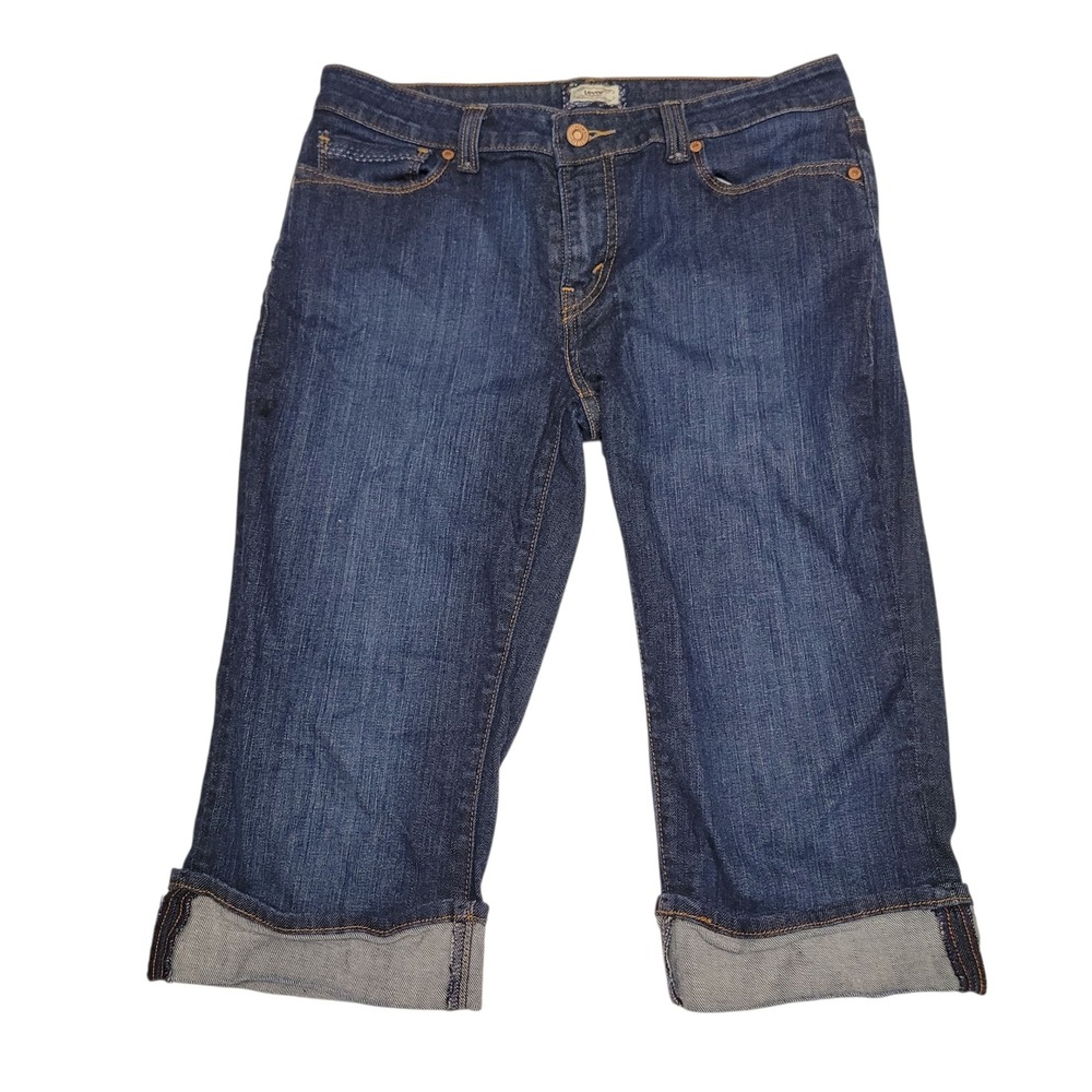 Levi's Women's 515 Blue‎ Denim Capri Shorts Size 10P Cuffed Roll Up Knee Length